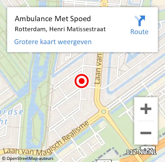 Locatie op kaart van de 112 melding: Ambulance Met Spoed Naar Rotterdam, Henri Matissestraat op 24 maart 2019 18:48