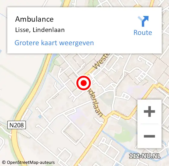 Locatie op kaart van de 112 melding: Ambulance Lisse, Lindenlaan op 24 maart 2019 18:48