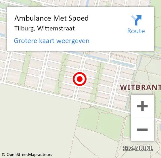 Locatie op kaart van de 112 melding: Ambulance Met Spoed Naar Tilburg, Wittemstraat op 24 maart 2019 19:05