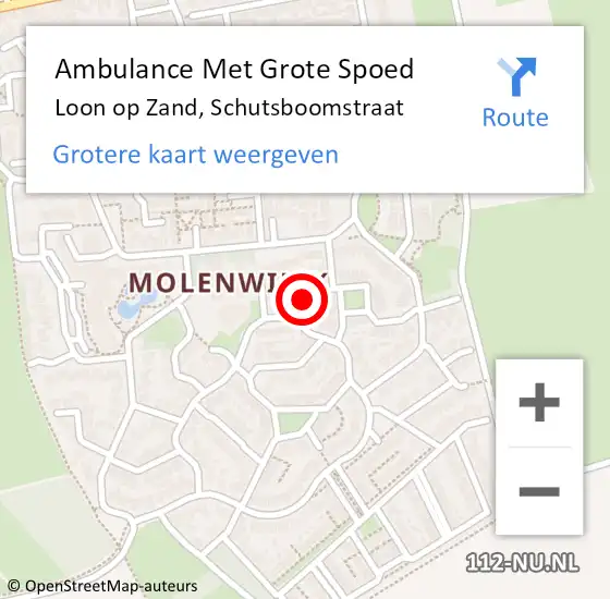 Locatie op kaart van de 112 melding: Ambulance Met Grote Spoed Naar Loon op Zand, Schutsboomstraat op 26 september 2013 18:06