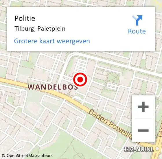 Locatie op kaart van de 112 melding: Politie Tilburg, Paletplein op 24 maart 2019 21:24