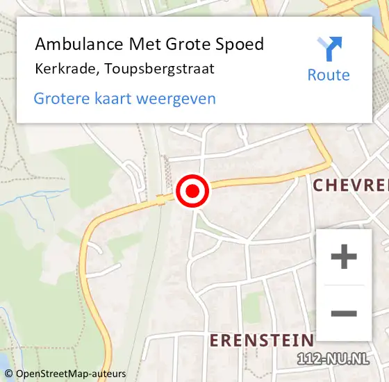 Locatie op kaart van de 112 melding: Ambulance Met Grote Spoed Naar Kerkrade, Toupsbergstraat op 24 maart 2019 22:03