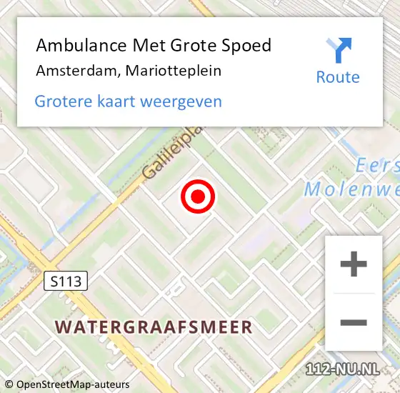 Locatie op kaart van de 112 melding: Ambulance Met Grote Spoed Naar Amsterdam, Mariotteplein op 25 maart 2019 05:13