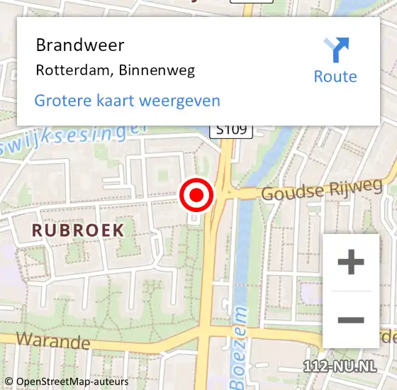 Locatie op kaart van de 112 melding: Brandweer Rotterdam, A16 Li hectometerpaal: 16,0 op 25 maart 2019 07:11