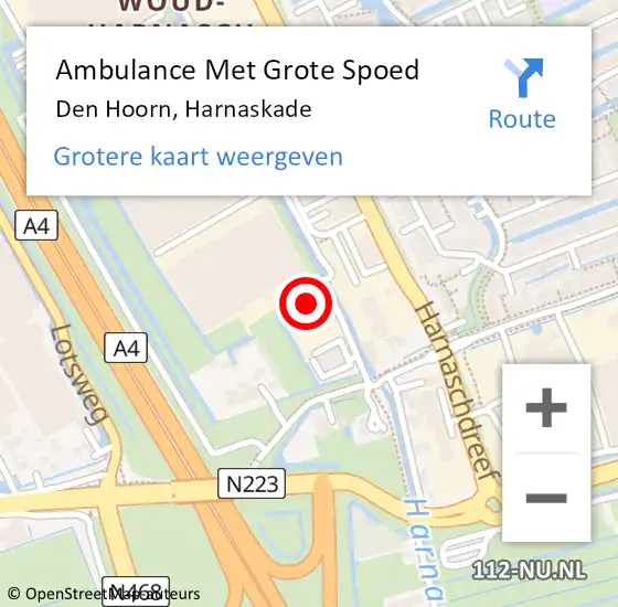 Locatie op kaart van de 112 melding: Ambulance Met Grote Spoed Naar Den Hoorn, Harnaskade op 26 september 2013 18:09