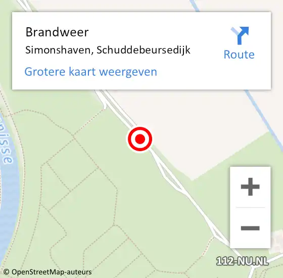 Locatie op kaart van de 112 melding: Brandweer Simonshaven, Schuddebeursedijk op 25 maart 2019 09:33