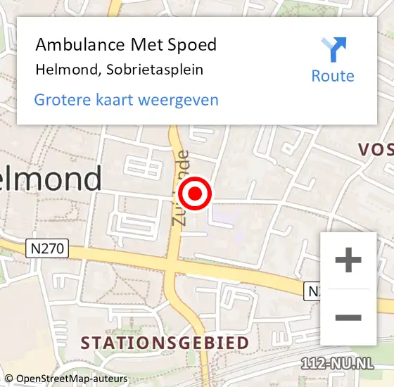 Locatie op kaart van de 112 melding: Ambulance Met Spoed Naar Helmond, Sobrietasplein op 25 maart 2019 10:16