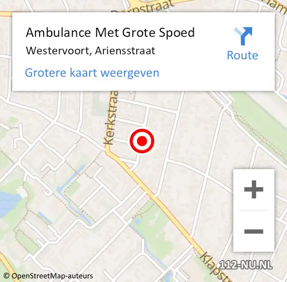 Locatie op kaart van de 112 melding: Ambulance Met Grote Spoed Naar Westervoort, Ariensstraat op 25 maart 2019 10:34