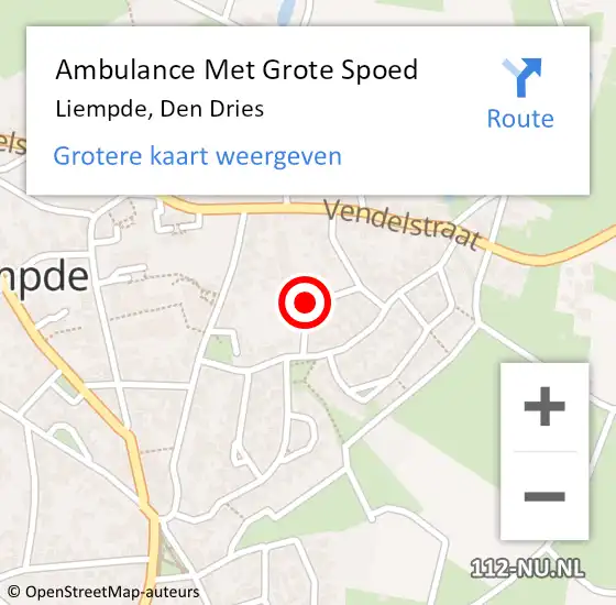 Locatie op kaart van de 112 melding: Ambulance Met Grote Spoed Naar Liempde, Den Dries op 25 maart 2019 15:08