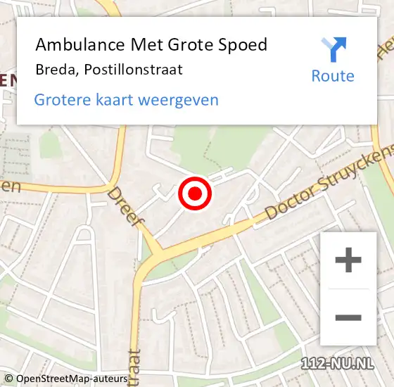 Locatie op kaart van de 112 melding: Ambulance Met Grote Spoed Naar Breda, Postillonstraat op 25 maart 2019 17:56