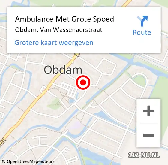 Locatie op kaart van de 112 melding: Ambulance Met Grote Spoed Naar Obdam, Van Wassenaerstraat op 25 maart 2019 19:31