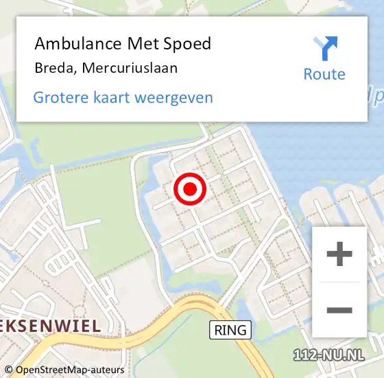 Locatie op kaart van de 112 melding: Ambulance Met Spoed Naar Breda, Mercuriuslaan op 25 maart 2019 20:10