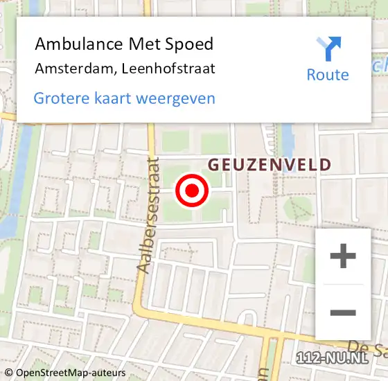 Locatie op kaart van de 112 melding: Ambulance Met Spoed Naar Amsterdam, Leenhofstraat op 25 maart 2019 20:37