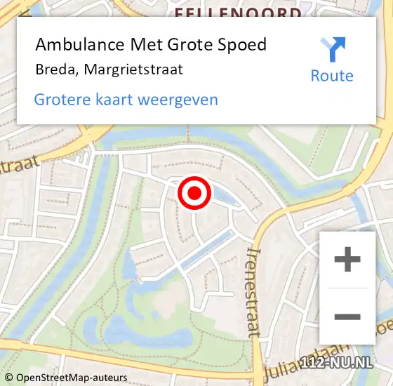 Locatie op kaart van de 112 melding: Ambulance Met Grote Spoed Naar Breda, Margrietstraat op 27 maart 2014 12:50