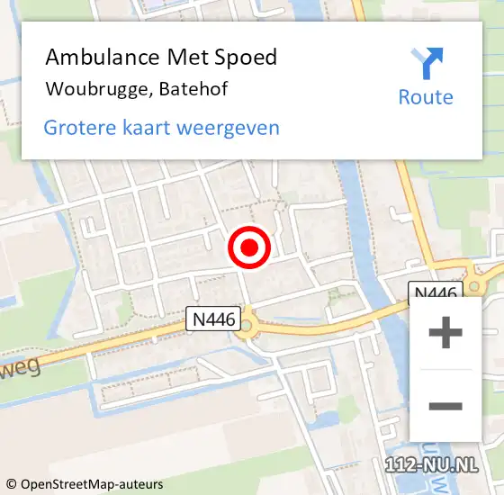 Locatie op kaart van de 112 melding: Ambulance Met Spoed Naar Woubrugge, Batehof op 27 maart 2014 12:52