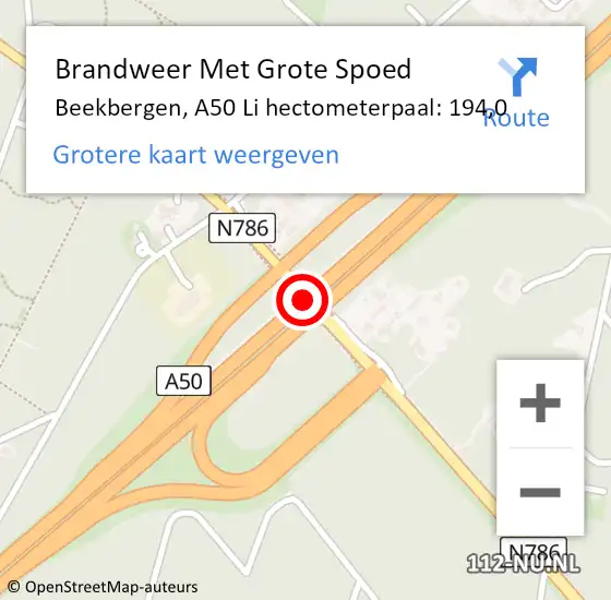 Locatie op kaart van de 112 melding: Brandweer Met Grote Spoed Naar Beekbergen, A50 Li hectometerpaal: 194,0 op 26 maart 2019 06:40