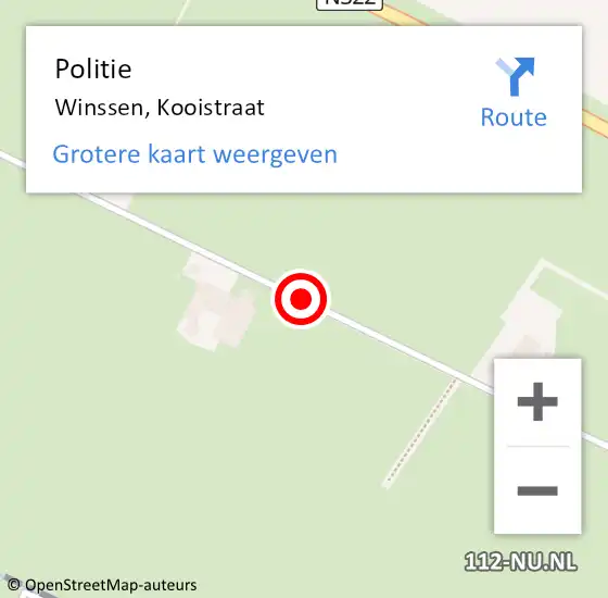 Locatie op kaart van de 112 melding: Politie Winssen, Kooistraat op 26 maart 2019 08:39