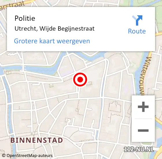 Locatie op kaart van de 112 melding: Politie Utrecht, Wijde Begijnestraat op 26 maart 2019 09:33