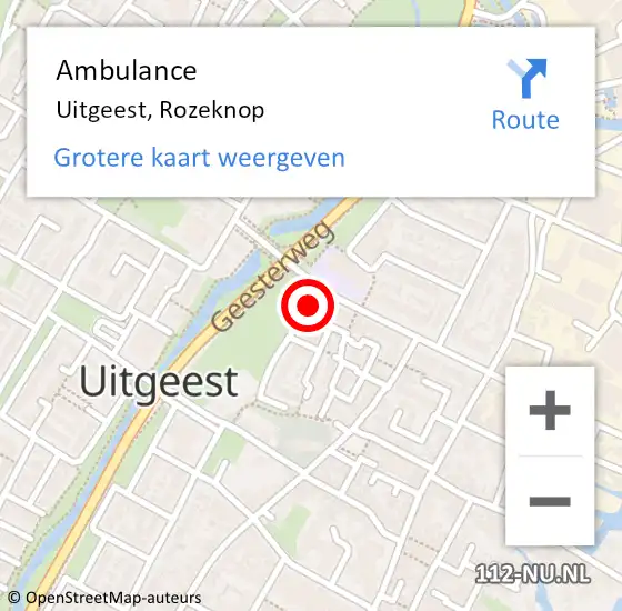 Locatie op kaart van de 112 melding: Ambulance Uitgeest, Rozeknop op 26 maart 2019 10:16