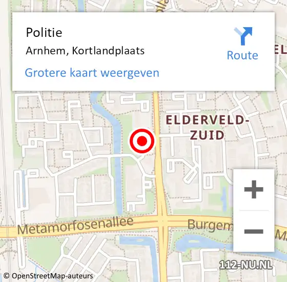 Locatie op kaart van de 112 melding: Politie Arnhem, Kortlandplaats op 26 maart 2019 10:35