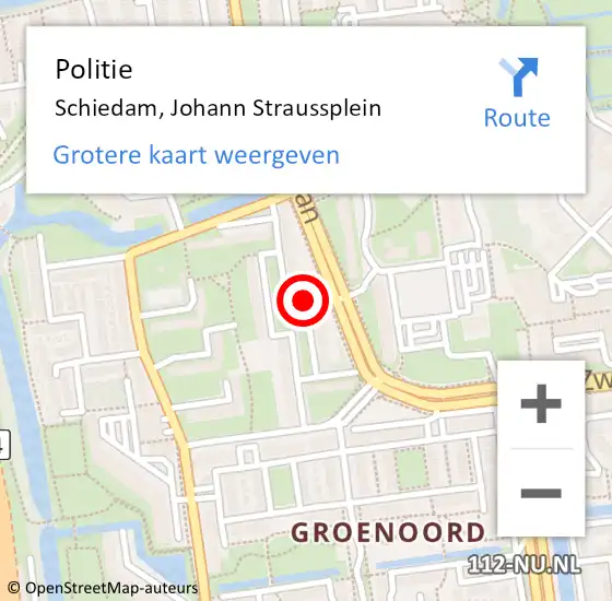Locatie op kaart van de 112 melding: Politie Schiedam, Johann Straussplein op 26 maart 2019 10:44