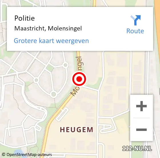 Locatie op kaart van de 112 melding: Politie Maastricht, Molensingel op 26 maart 2019 11:10