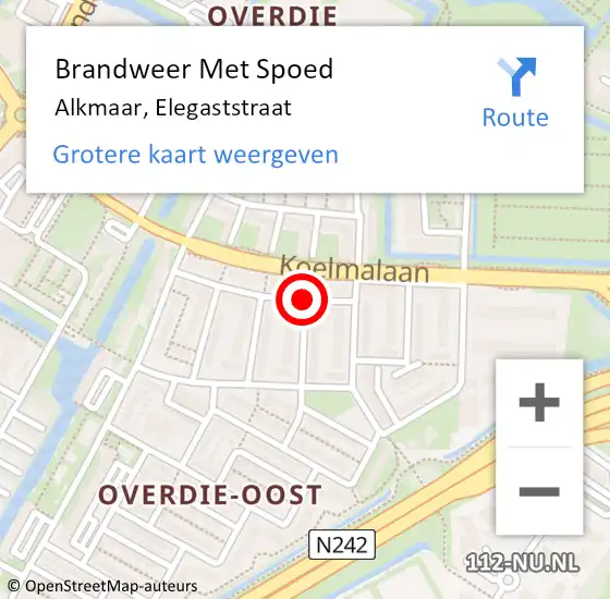 Locatie op kaart van de 112 melding: Brandweer Met Spoed Naar Alkmaar, Elegaststraat op 26 maart 2019 12:01