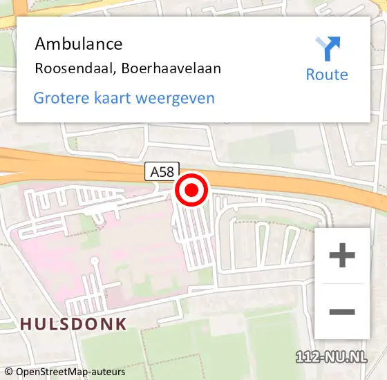 Locatie op kaart van de 112 melding: Ambulance Roosendaal, Boerhaavelaan op 26 maart 2019 12:03