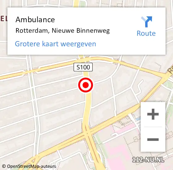 Locatie op kaart van de 112 melding: Ambulance Rotterdam, Nieuwe Binnenweg op 26 maart 2019 12:05