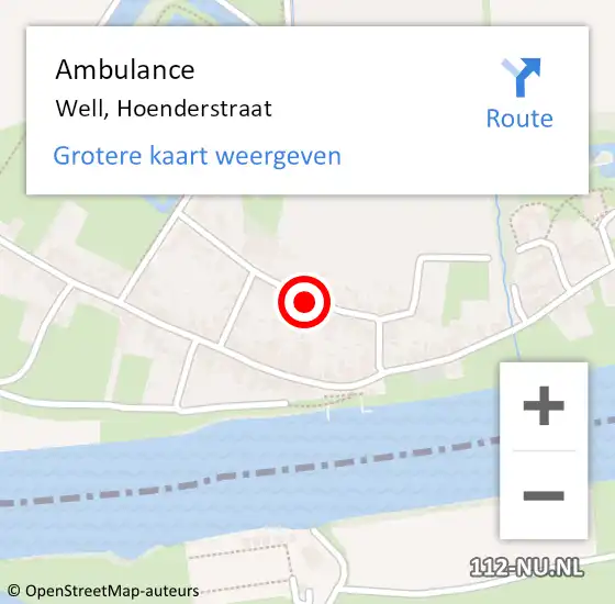Locatie op kaart van de 112 melding: Ambulance Well, Hoenderstraat op 26 maart 2019 12:19