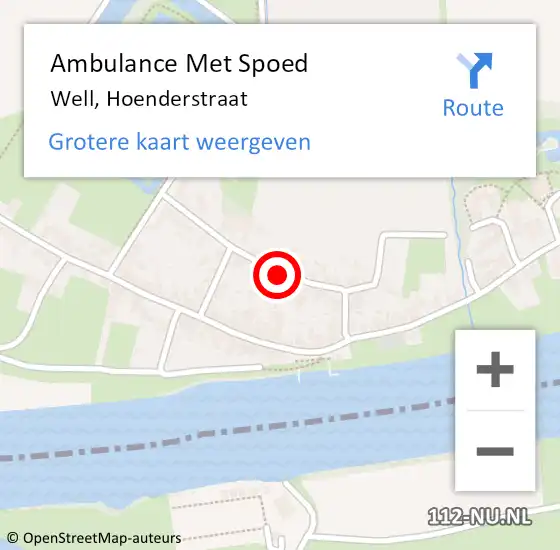 Locatie op kaart van de 112 melding: Ambulance Met Spoed Naar Well, Hoenderstraat op 26 maart 2019 15:03