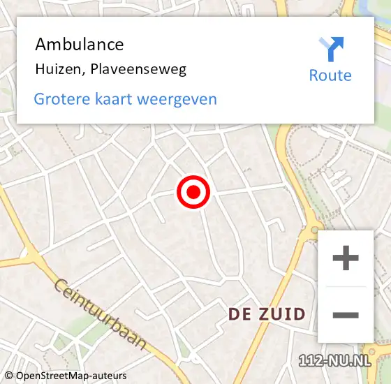 Locatie op kaart van de 112 melding: Ambulance Huizen, Plaveenseweg op 27 maart 2014 13:58