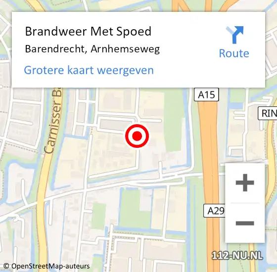 Locatie op kaart van de 112 melding: Brandweer Met Spoed Naar Barendrecht, Arnhemseweg op 26 maart 2019 19:32