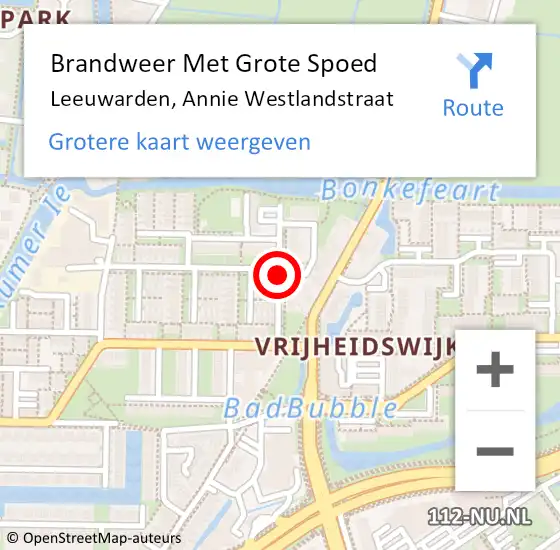 Locatie op kaart van de 112 melding: Brandweer Met Grote Spoed Naar Leeuwarden, Annie Westlandstraat op 26 maart 2019 21:19