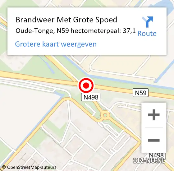 Locatie op kaart van de 112 melding: Brandweer Met Grote Spoed Naar Oude-Tonge, N59 hectometerpaal: 37,1 op 26 maart 2019 21:39