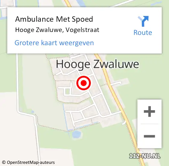 Locatie op kaart van de 112 melding: Ambulance Met Spoed Naar Hooge Zwaluwe, Vogelstraat op 26 maart 2019 21:43