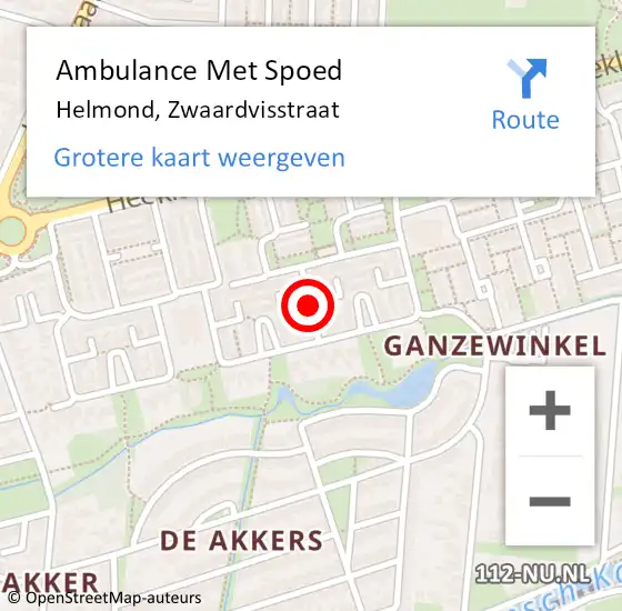 Locatie op kaart van de 112 melding: Ambulance Met Spoed Naar Helmond, Zwaardvisstraat op 27 maart 2019 02:50