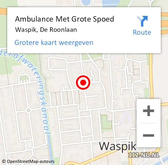 Locatie op kaart van de 112 melding: Ambulance Met Grote Spoed Naar Waspik, De Roonlaan op 27 maart 2019 05:02