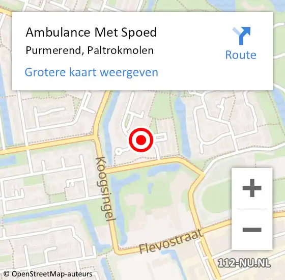 Locatie op kaart van de 112 melding: Ambulance Met Spoed Naar Purmerend, Paltrokmolen op 27 maart 2019 05:40