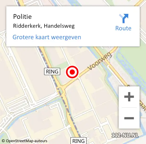 Locatie op kaart van de 112 melding: Politie Ridderkerk, Handelsweg op 27 maart 2019 07:56