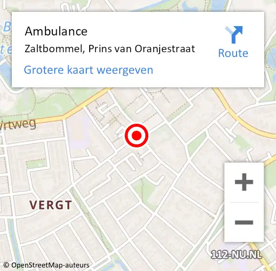 Locatie op kaart van de 112 melding: Ambulance Zaltbommel, Prins van Oranjestraat op 27 maart 2019 08:07