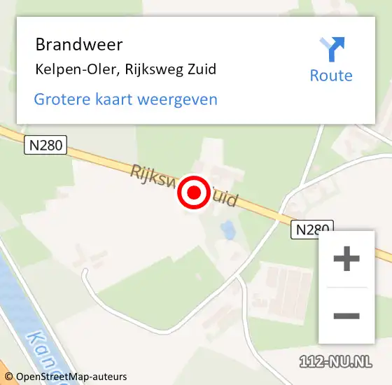 Locatie op kaart van de 112 melding: Brandweer Kelpen-Oler, Rijksweg Zuid op 27 maart 2019 08:19