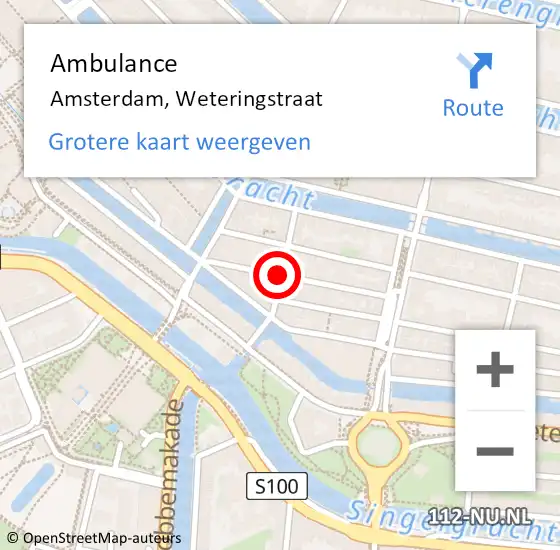 Locatie op kaart van de 112 melding: Ambulance Amsterdam, Weteringstraat op 27 maart 2019 10:10