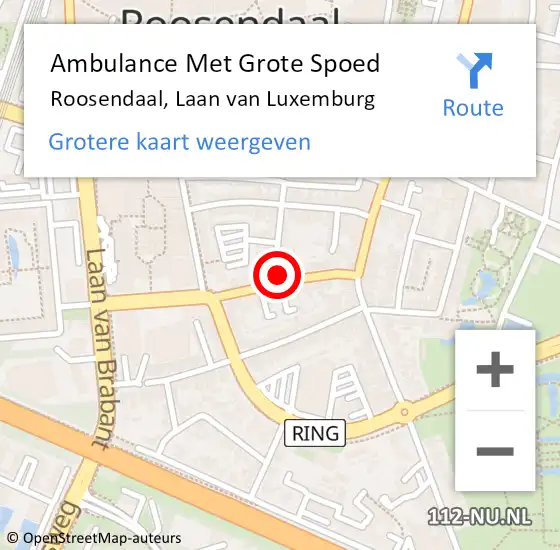 Locatie op kaart van de 112 melding: Ambulance Met Grote Spoed Naar Roosendaal, Laan van Luxemburg op 27 maart 2019 11:12