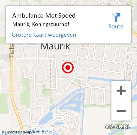 Locatie op kaart van de 112 melding: Ambulance Met Spoed Naar Maurik, Koningszuurhof op 27 maart 2019 11:54