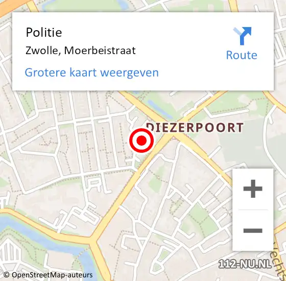 Locatie op kaart van de 112 melding: Politie Zwolle, Moerbeistraat op 27 maart 2019 12:01