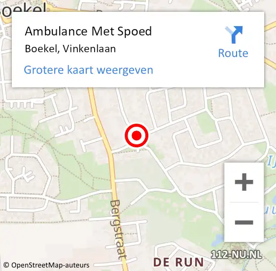 Locatie op kaart van de 112 melding: Ambulance Met Spoed Naar Boekel, Vinkenlaan op 27 maart 2019 12:18