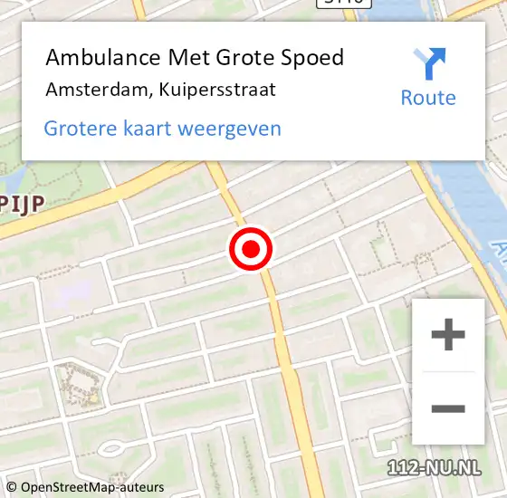 Locatie op kaart van de 112 melding: Ambulance Met Grote Spoed Naar Amsterdam, Kuipersstraat op 27 maart 2019 12:52