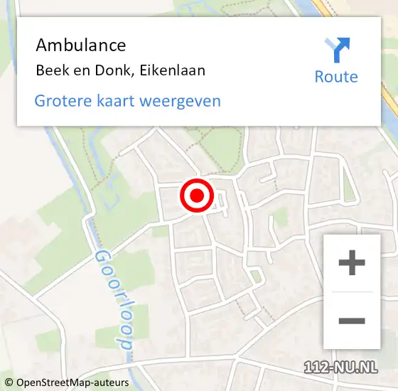 Locatie op kaart van de 112 melding: Ambulance Beek en Donk, Eikenlaan op 27 maart 2019 13:38