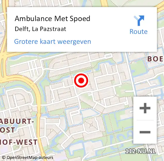 Locatie op kaart van de 112 melding: Ambulance Met Spoed Naar Delft, La Pazstraat op 27 maart 2019 14:08